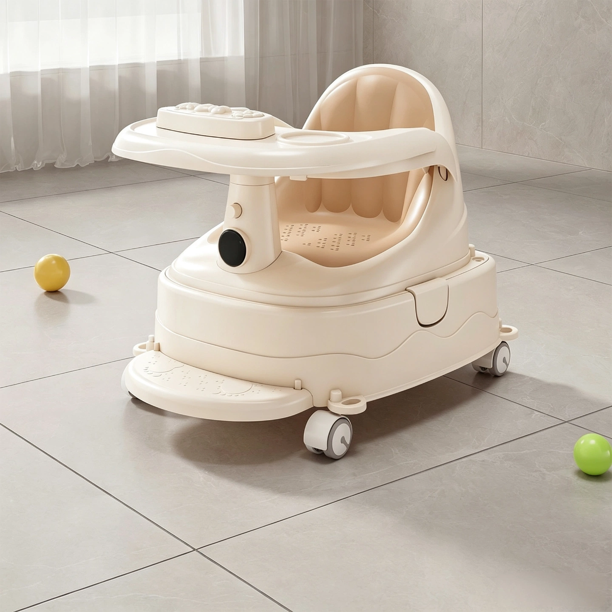 Multifunctional Baby Seat, 4‑in‑1 Infant Chair, Portable Feeding & Bathing Seat with Wheels & Removable Tray